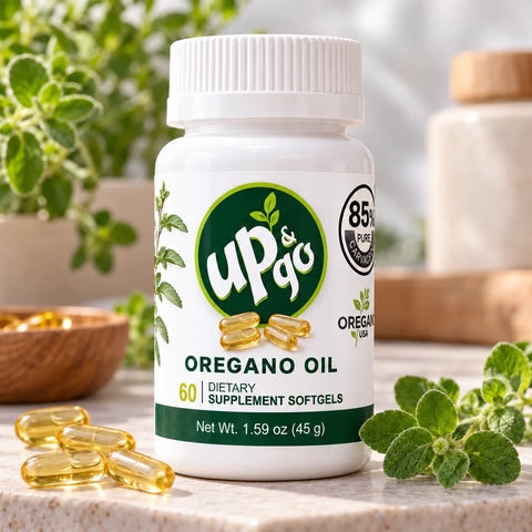 Mexican oregano oil capsules made with Lippia graveolens in a 60-softgel bottle