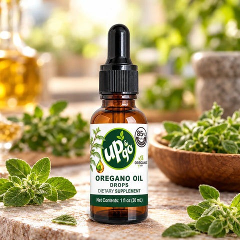 Wild-harvested Mexican oregano oil made from Lippia graveolens in a 1 oz amber dropper bottle