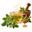 Herbal infusion with oregano, honey and mortar representing oregano oil recipes and preparations